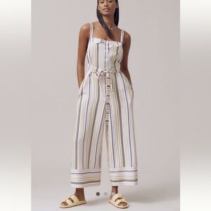 Anthropologie Maeve Easy Sleeveless Multicolor Striped Shirting Jumpsuit NWT M